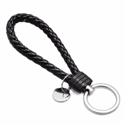 Nøglering - Keyhanger. Flettet kunstlæder. 12 cm. Sort.